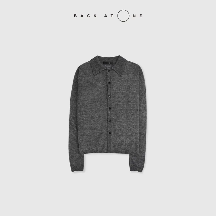BackAtOne云朵系列-书房 ”奢柔小翻领灰色针织开衫 BFS-1AS336H-K