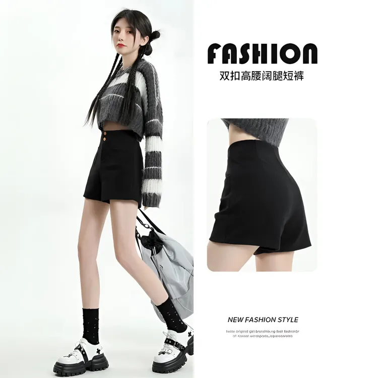 春秋款黑色西装短裤外穿弹力短裤女款百搭显瘦遮肉高腰A字热裤子1