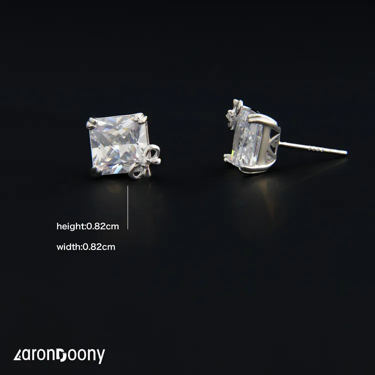 925银合成锆石耳饰 S925银女士气质时尚方钻蝴蝶结耳钉E122