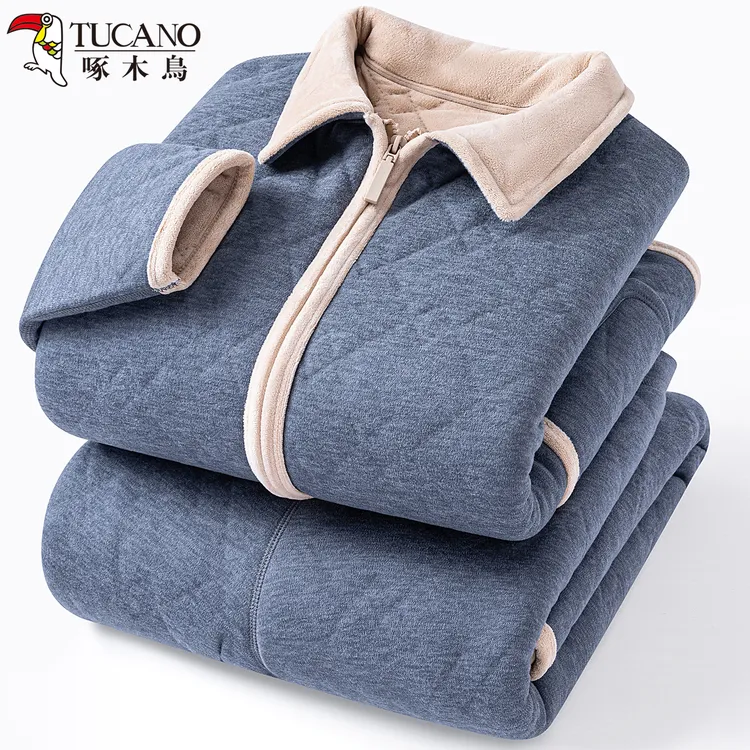 啄木鸟男士睡衣家居服冬季2025新款珊瑚绒加绒加厚可外穿保暖套装