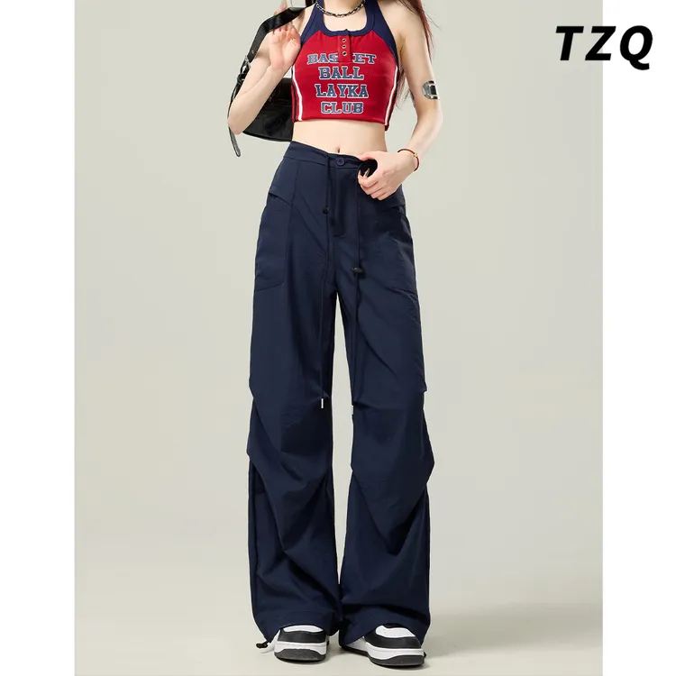 美式速干工装裤女款爆款2025新款秋季高腰显瘦设计感小个子阔腿裤