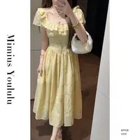 【mimius】肉 高定款法式温柔甜美方领设计感刺绣收腰连衣裙 G04360