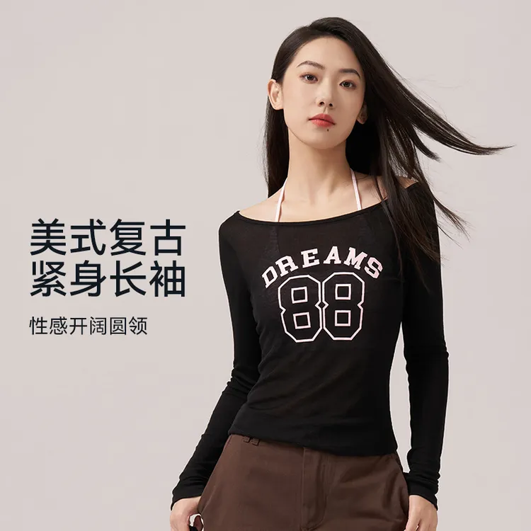 美式复古长袖秋款运动修身长袖T恤女款外穿瑜伽服上衣1403/6444