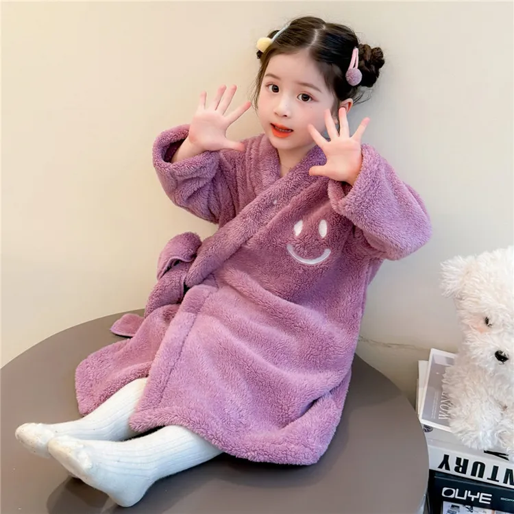 儿童睡袍女孩秋冬季2025新款女宝宝系腰带冬款珊瑚绒女童洗澡浴袍