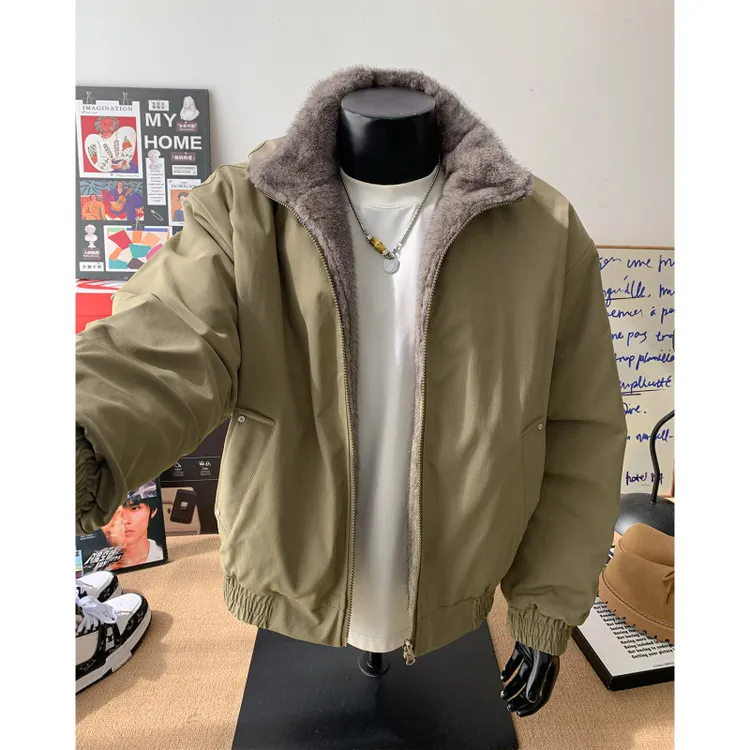 cleanfit两面穿水洗鱼骨纹棉服男女银蓝狐座山雕棉衣男装大码外套