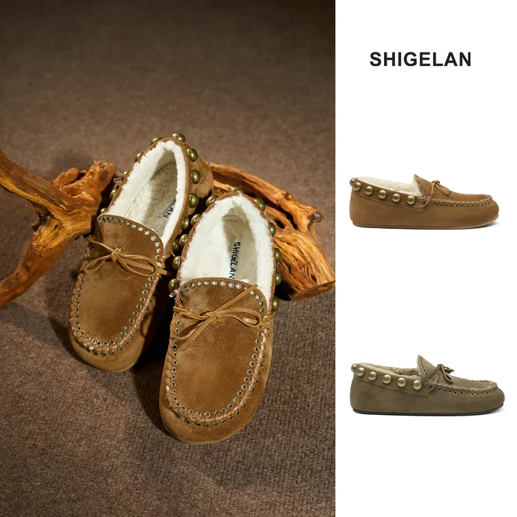 诗歌兰勃肯鞋女款2025新款爆款冬季加绒保暖低帮轻奢豆豆鞋393-60