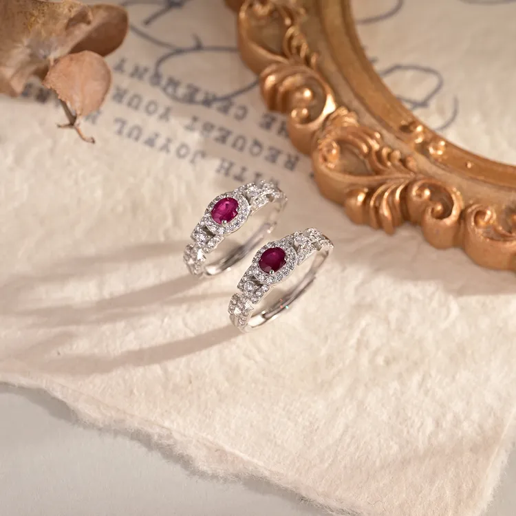 【云上叙】V97031-K-S925银红宝石戒指-多样性发一件-4*3mm（商城）