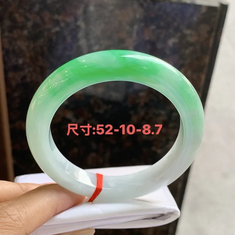 天然翡翠玉手镯52正圈白底青翡翠手镯翡翠保证基地发货2601