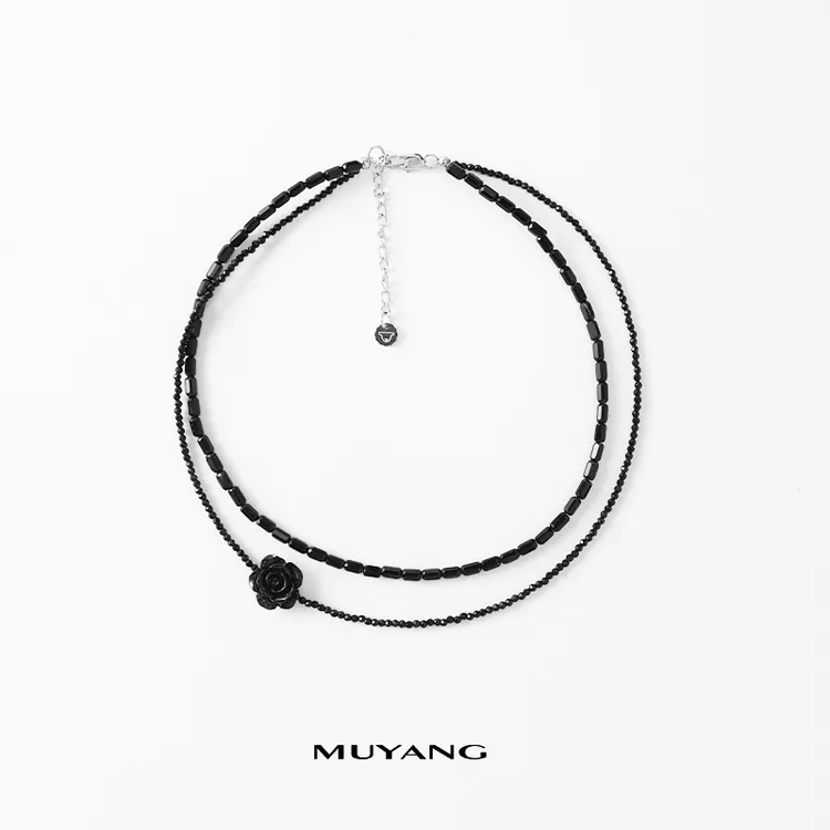 muyang/慕阳 钛钢树脂项链 气质黑色小众简约轻奢黑玫瑰项链