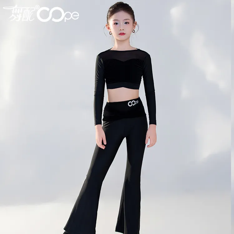 WL51415-2025新款拉丁舞服练功服女童oope舞配舞服长袖摩登黑色裤