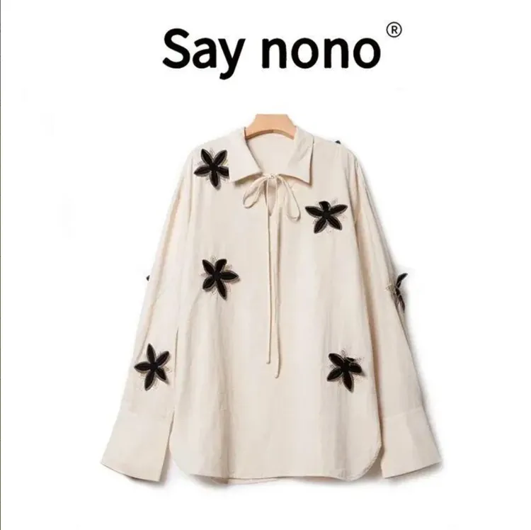 懒猫nonolSaynono镂空宽松慵懒花纱衬衣CS22554