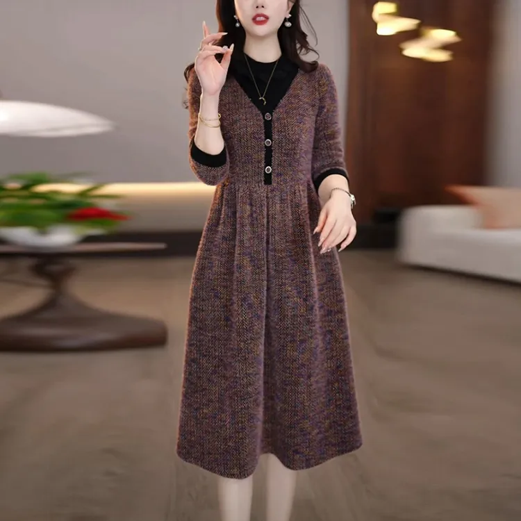 贵妃绒法式名媛打底裙2025秋冬季新款高级感时尚收腰显瘦连衣裙子