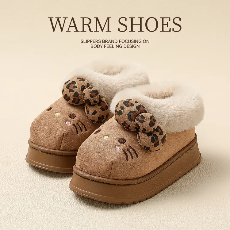 可爱卡通厚底棉拖鞋女秋冬外穿kt猫棉鞋可外穿保暖毛毛鞋女款