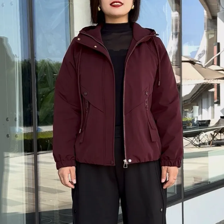 八八零六冬季新款加绒连帽长袖拉链时尚瘦洋气显遮肉宽松短外套女