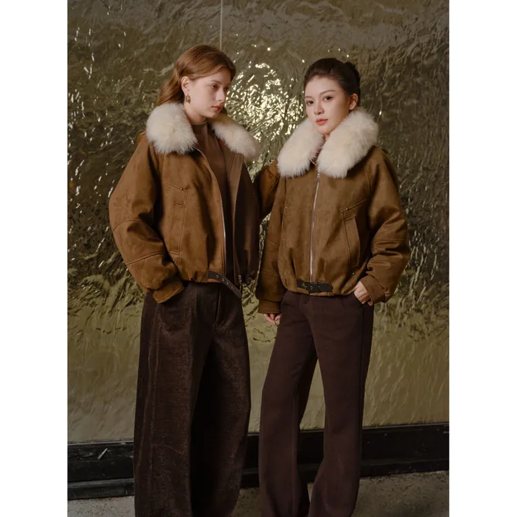 AELE狐狸毛领夹克女短款收腰时尚保暖皮草鹅绒外套 P855 3832 AD