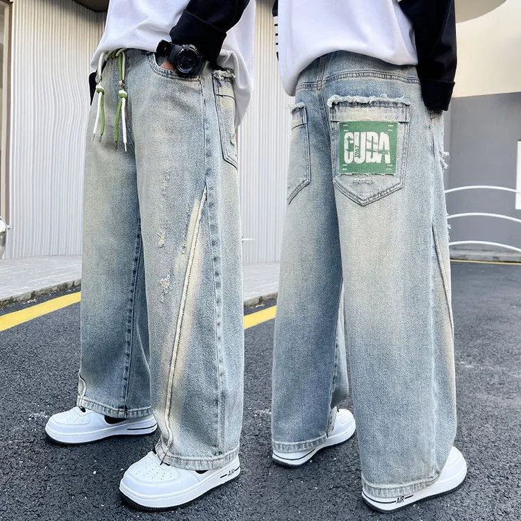 男童直筒牛仔裤2025秋季新款儿童裤子春秋款中大童潮酷儿童衣服