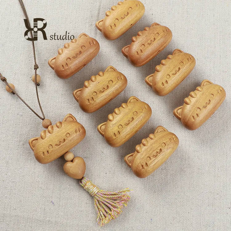非金属木质吊坠 复古木珠木质猫咪吊坠文玩编织民族风毛衣链配饰