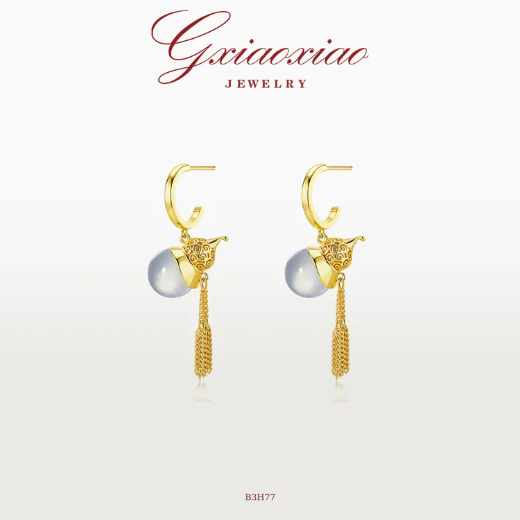 G XIAOXIAO 合成锆石中式气质高级百搭冰透葫芦流苏耳环 B3H77