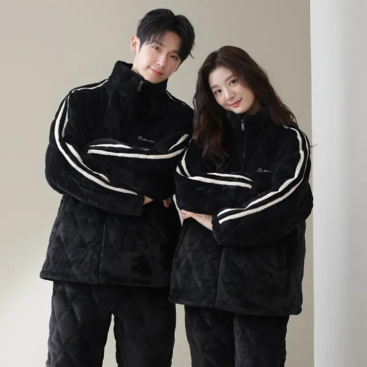 La seule【浪漫】冬季三层夹棉加厚保暖可外穿情侣睡衣套装男女士