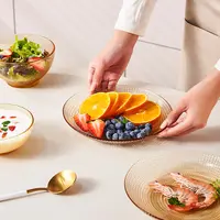 波点盘子餐具盘子碗盘家用汤饭碗琥珀色碟玻璃耐热水果沙拉盘