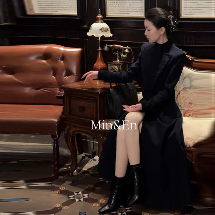 ShineNa/夏娜高级感气质修身长款毛呢外套女2025冬季新款显瘦大衣