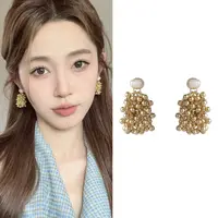 oushipei/欧诗佩 铜合金仿珍珠耳饰 珍珠耳环金属串珠流苏耳钉女
