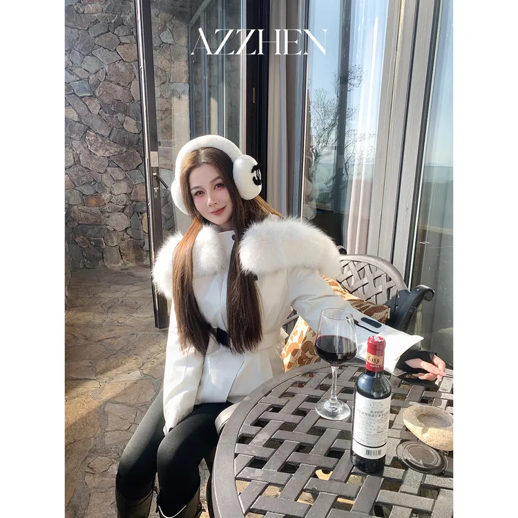 AZZHEN【盈盈雪山】三防经典滑雪版狐狸毛獭兔90白鹅绒收腰滑雪服