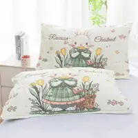 鲜花小兔枕巾52×78一对装纱布夹棉家用吸汗透气简约盖巾柔软加厚