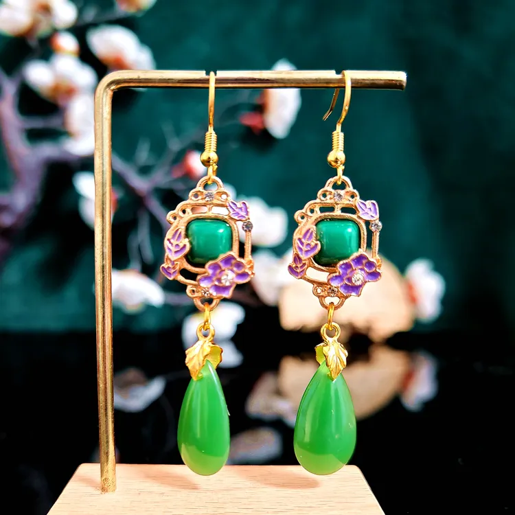 多吉米翠庭紫韵复古新中式耳环耳夹配汉服旗袍礼盒装