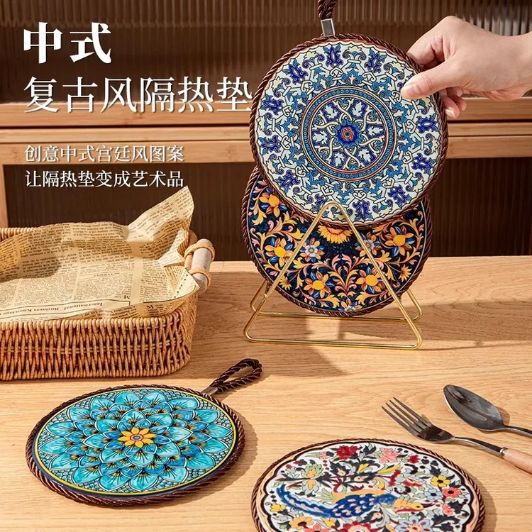 餐盘餐桌复古锅防烫垫子砂锅防滑耐高温中式珐琅新隔热垫垫陶瓷垫