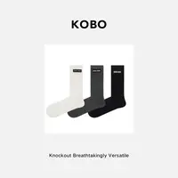 【KOBO】D1268时尚百搭简约黑白中筒袜贴布中长款棉袜加厚运动女袜