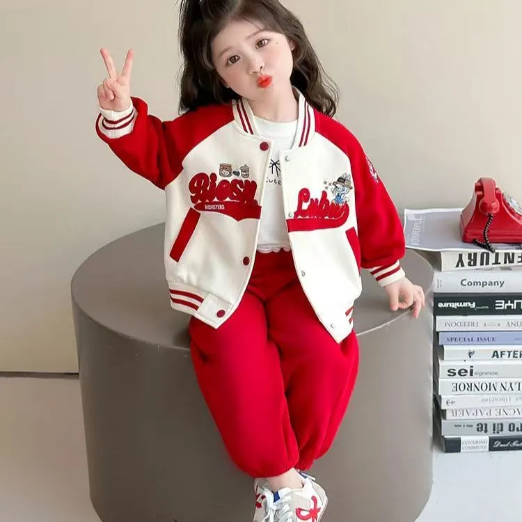 女童洋气春秋季棒球服套装女宝宝2025新款时髦休闲两件套秋装潮酷