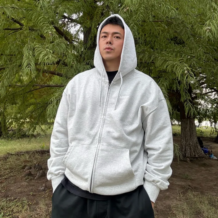 ABDP美式纯色运动休闲毛圈连帽宽松拉链情侣夹克式boxy卫衣外套