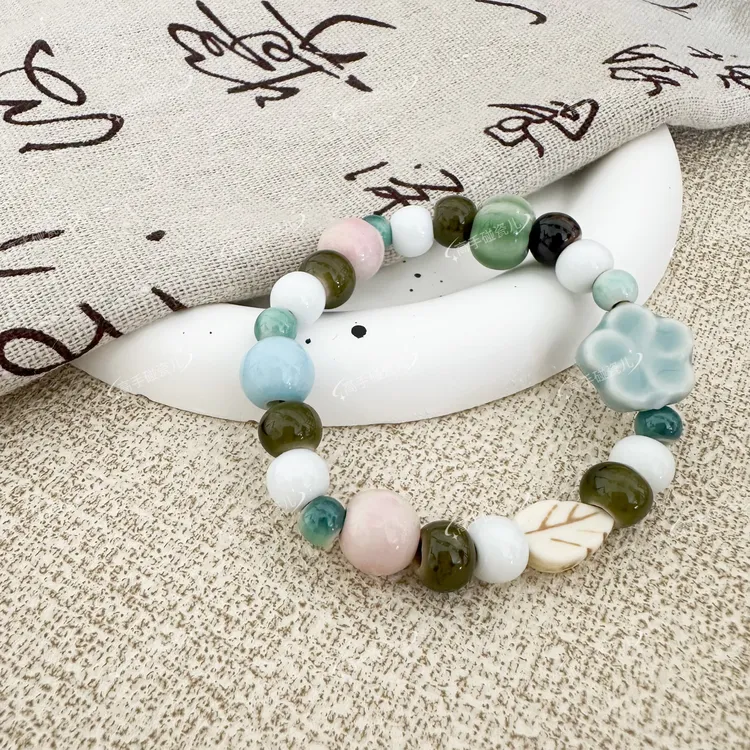 精美陶瓷手串粉色小众陶瓷手链蓝色手链简约随机一条女