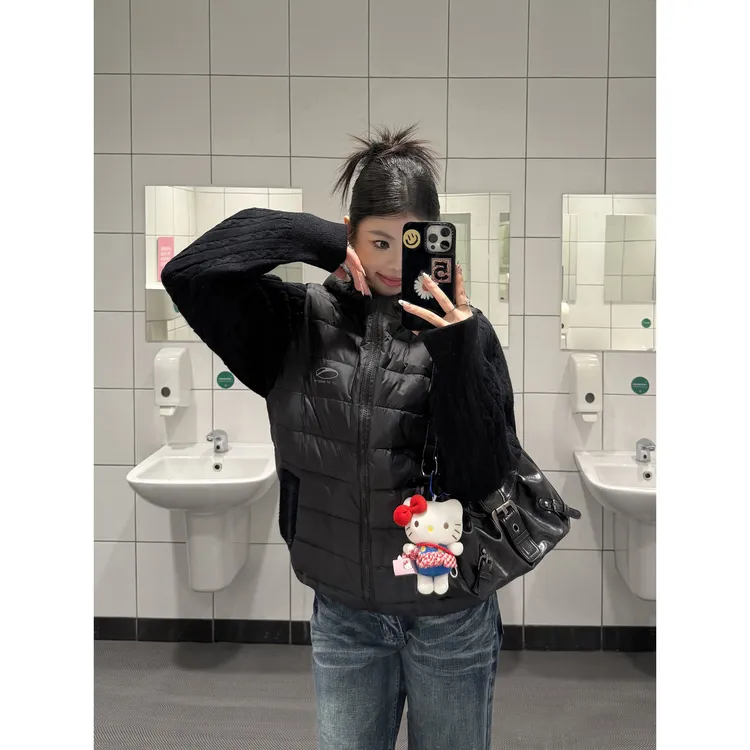 KOIISLE 美式连帽拼接针织长袖羽绒服男女秋冬高级感休闲百搭外套