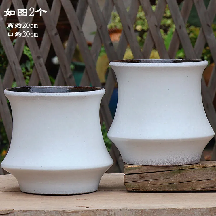 大口径多肉花盆高桩绿萝手工粗陶透气个性复古陶瓷盆1315