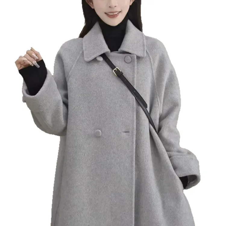 韩版时尚中长款呢子大衣小个子宽松秋冬新款气质女装毛呢气质外套