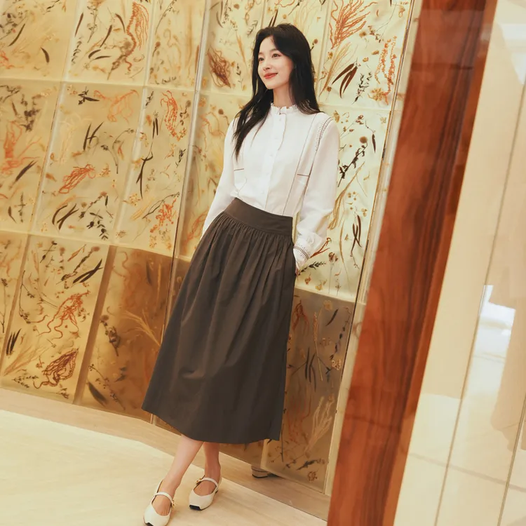 【蓝标】EP雅莹新款女装 通勤棉质a字半身裙纯色简约裙子3416A