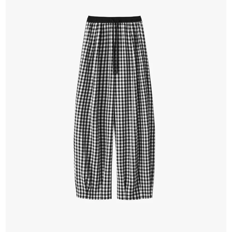 夏季轻薄松弛感‌慵懒宽松泡泡纱格子裤 (清 NO退NO换）