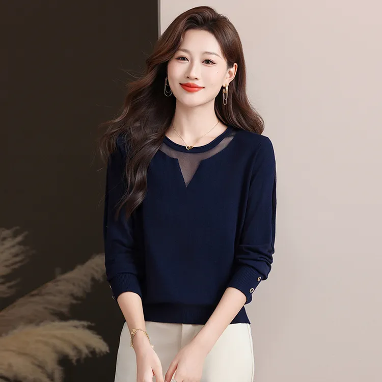 品牌大码女装秋装新款薄款上衣圆领针织衫2025新款长袖打底衫外穿