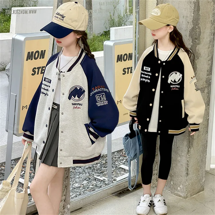 女童棒球服休闲外套2025秋装新款6-12岁15岁宽松刺绣潮流洋气上衣