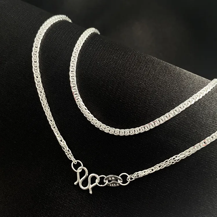 链子足银 999.9肖邦链百搭素链2.3mm时尚M扣气质风锁骨链个性银色