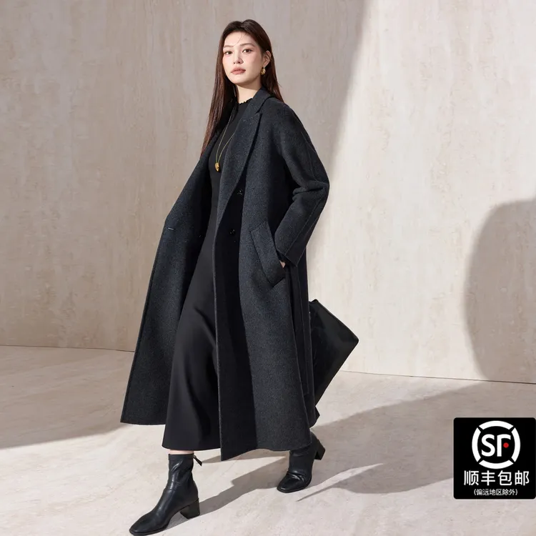 蓝语大码女装山羊绒毛呢子大衣2025秋冬双排扣长款双面呢羊毛外套