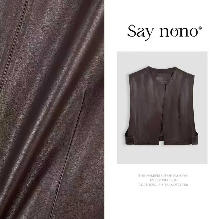 懒猫nono│Saynono 时尚气质复古休闲百搭绵羊皮马甲上衣 WD10103