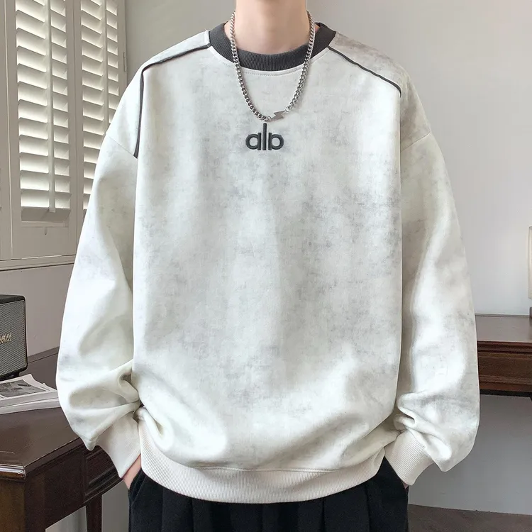 扎染卫衣男秋冬季新款美式宽松圆领长袖体恤青少年加绒打底衫上衣