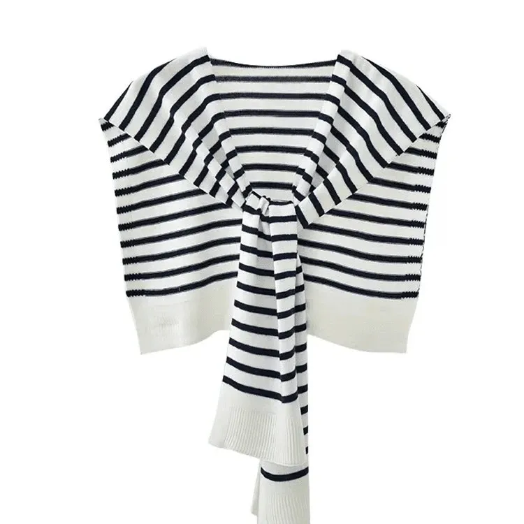 条纹针织外搭小披肩女春秋季两用毛线洋气韩版薄款夏季假领子百搭