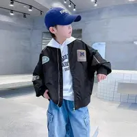 春秋冬季纯色男儿童无帽立领加绒加棉夹克洋气男孩中大童棒球服