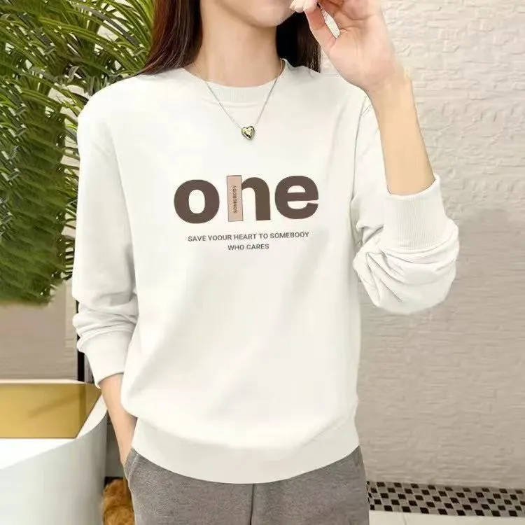 圆领女款长袖水洗印花显瘦卫衣春秋春款宽松（OHE春秋）