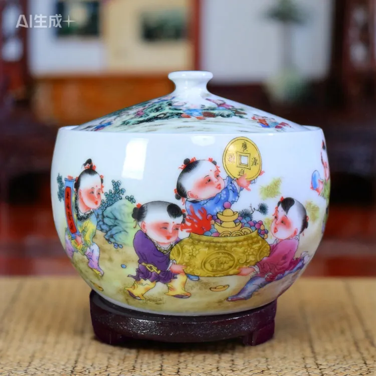 正品景德镇陶瓷猪油罐带盖耐高温储物罐茶叶罐3/5斤酒柜摆件套装
