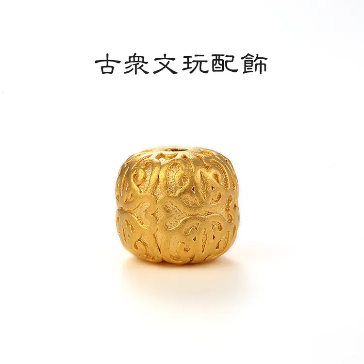 24K古法唐草纹腰珠顶珠云纹桶珠老型珠串珠配件手串佛珠diy配饰